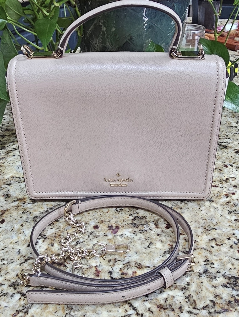 Kate Spade Beige Pebbled Leather Crossbody Bag Everyday Minimalist Purse
